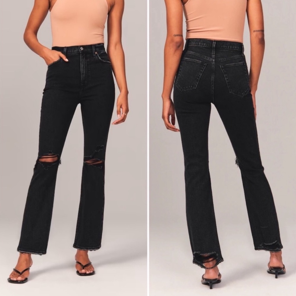Abercrombie & Fitch Ultra High Rise 90s Straight Jean Ripped Black Sz 29/8R